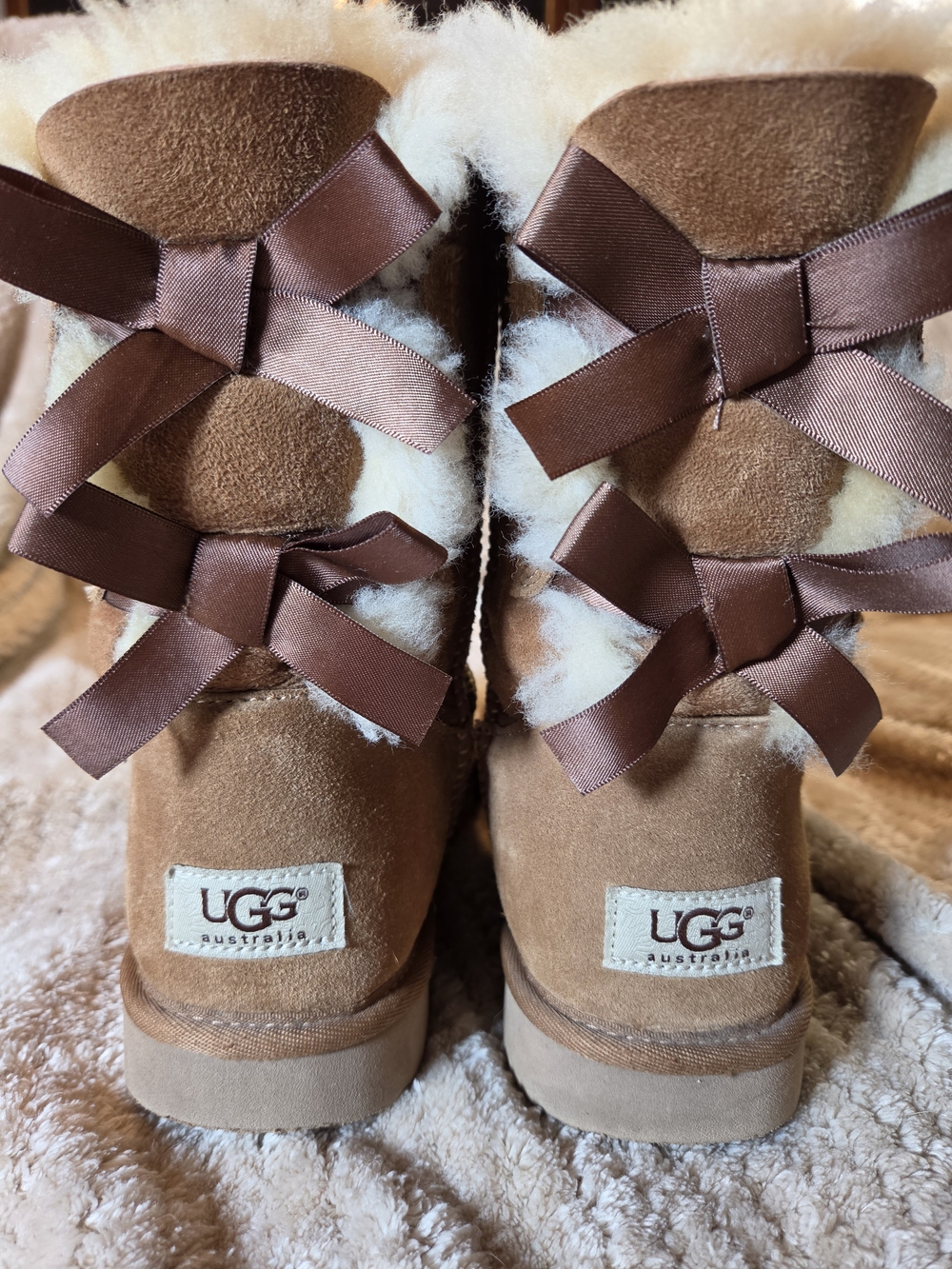 UGG Women’s Chestnut Suede Bow-Back Shearling Slippers